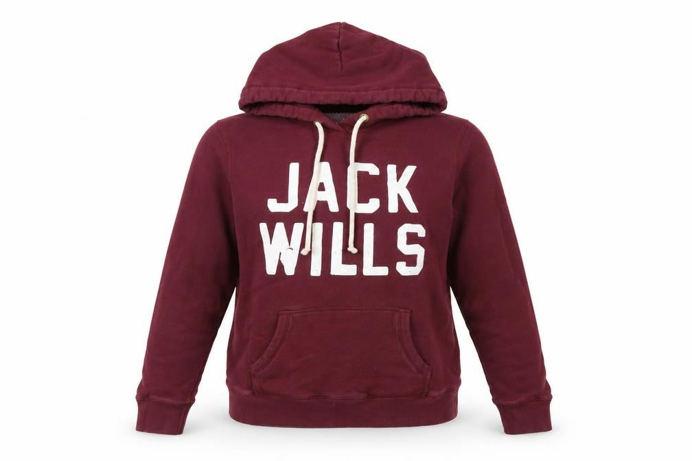 Jack Wills Womens Burgundy Pullover Hoodie UK 12 Cotton Blend