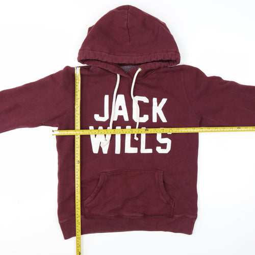 Jack Wills Womens Burgundy Pullover Hoodie UK 12 Cotton Blend