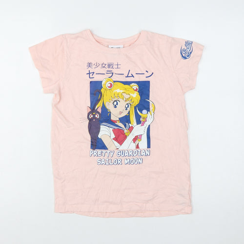 Sailor Moon Girls Pink Graphic Cotton T-Shirt Size 158 Short Sleeve Anime Top