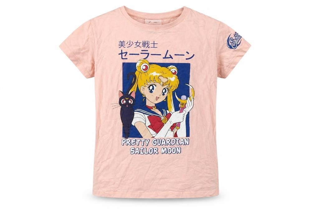 Sailor Moon Girls Pink Graphic Cotton T-Shirt Size 158 Short Sleeve Anime Top