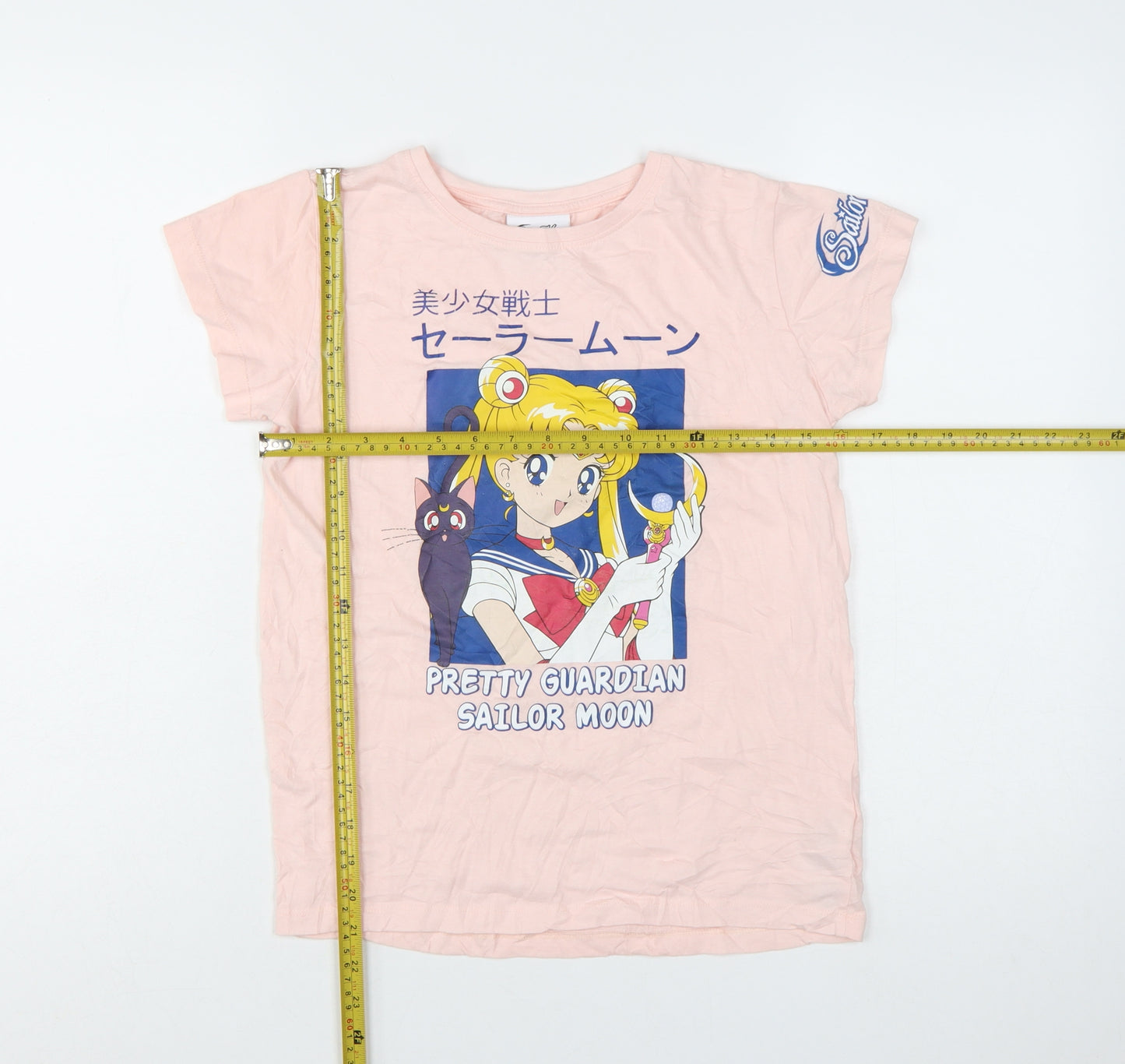 Sailor Moon Girls Pink Graphic Cotton T-Shirt Size 158 Short Sleeve Anime Top