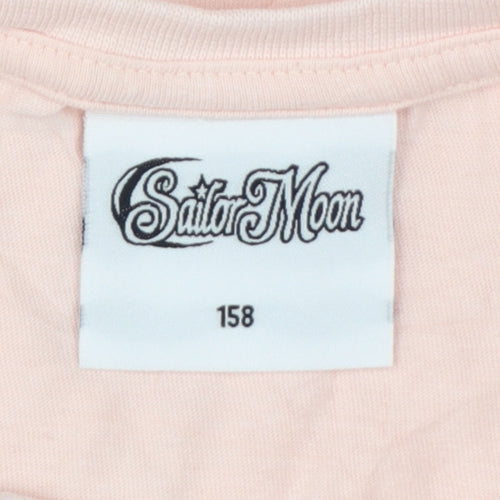 Sailor Moon Girls Pink Graphic Cotton T-Shirt Size 158 Short Sleeve Anime Top