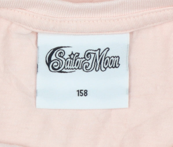 Sailor Moon Girls Pink Graphic Cotton T-Shirt Size 158 Short Sleeve Anime Top