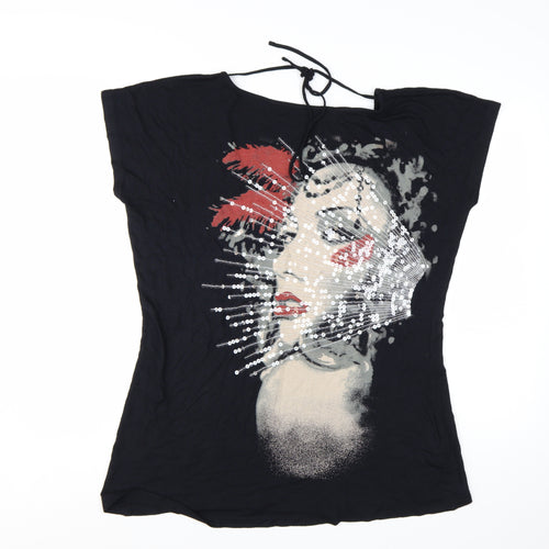 SimplyBe Women’s Black Art Sequin Graphic T-Shirt Size 18