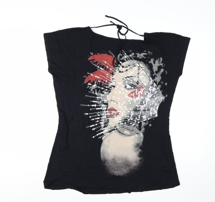 SimplyBe Women’s Black Art Sequin Graphic T-Shirt Size 18
