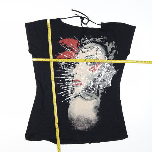 SimplyBe Women’s Black Art Sequin Graphic T-Shirt Size 18