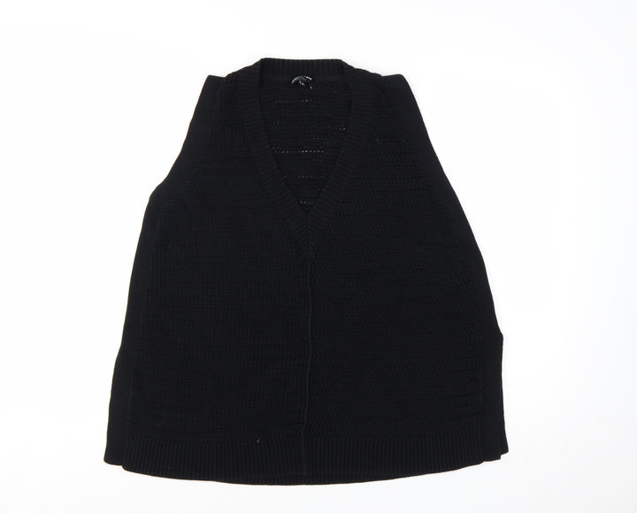 ME+EM Women’s Black Cotton Knit V-Neck Sleeveless Vest L