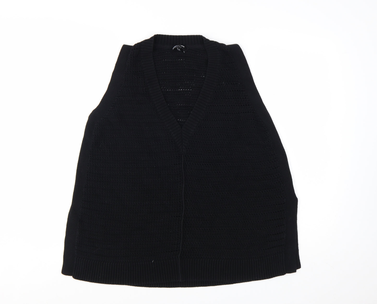 ME+EM Women’s Black Cotton Knit V-Neck Sleeveless Vest L