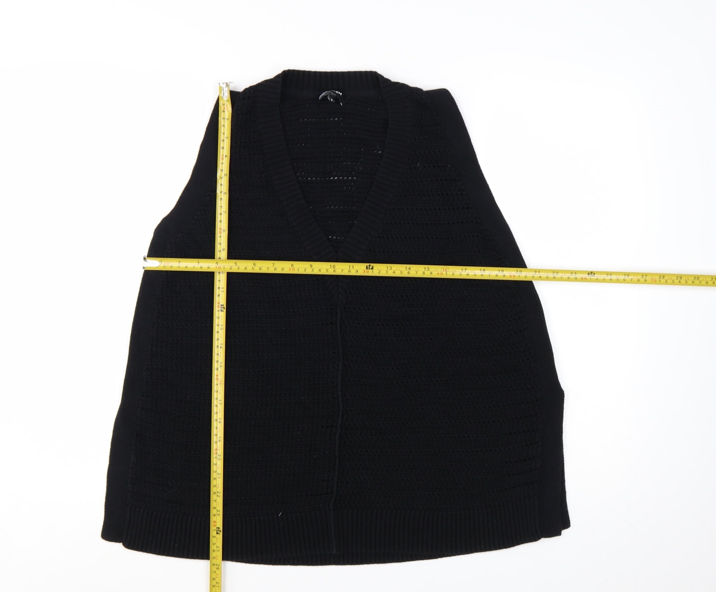 ME+EM Women’s Black Cotton Knit V-Neck Sleeveless Vest L