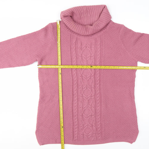 Isle Essentials Women’s Pink Cable-Knit Roll Neck Jumper Size L 18-20