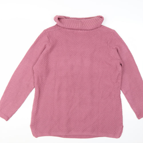 Isle Essentials Women’s Pink Cable-Knit Roll Neck Jumper Size L 18-20