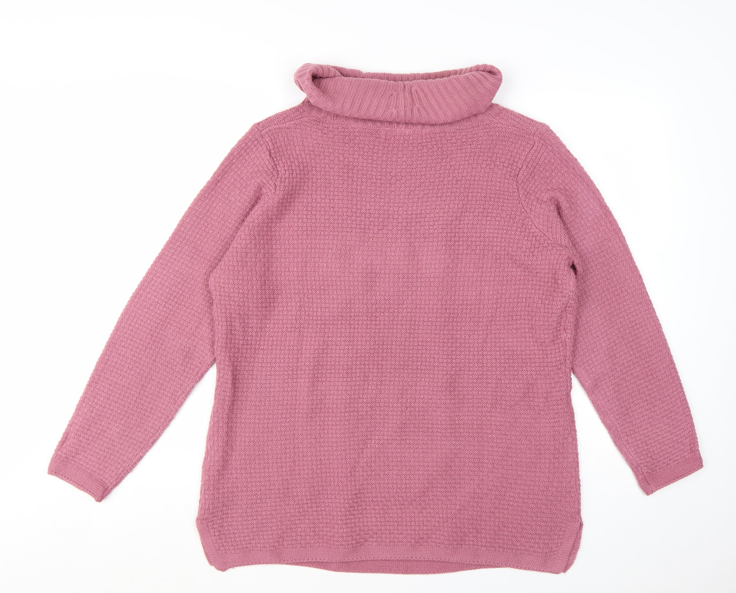 Isle Essentials Women’s Pink Cable-Knit Roll Neck Jumper Size L 18-20
