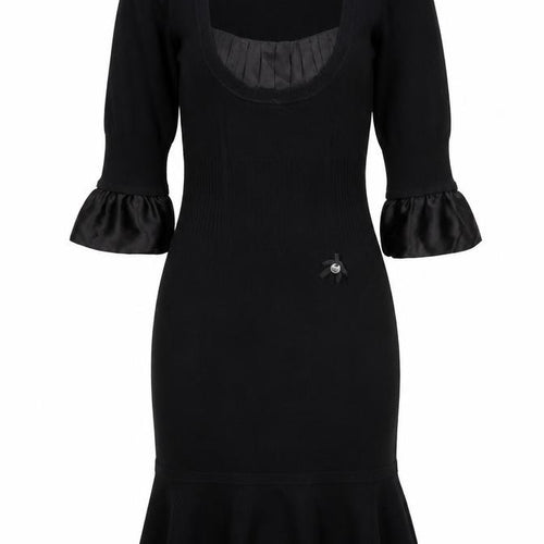 Karen Millen Women’s Black Bodycon Knit Dress Size 8 Half Sleeve