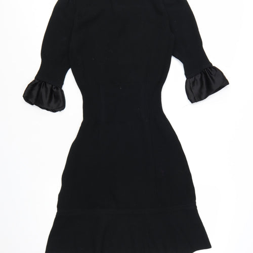 Karen Millen Women’s Black Bodycon Knit Dress Size 8 Half Sleeve