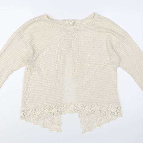 Monteau Women Ivory Lace Hem Open Knit Cardigan Jumper Size L