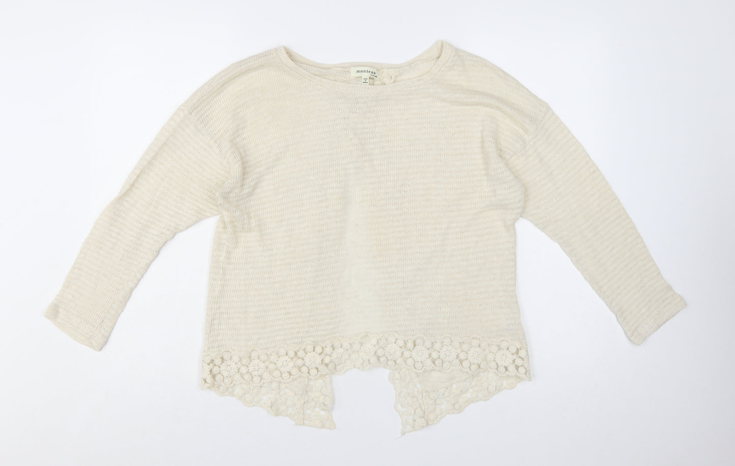 Monteau Women Ivory Lace Hem Open Knit Cardigan Jumper Size L