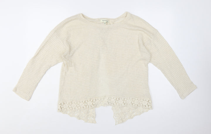 Monteau Women Ivory Lace Hem Open Knit Cardigan Jumper Size L