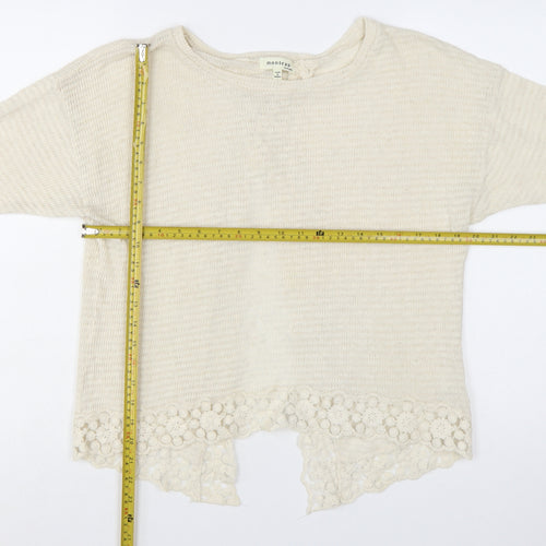 Monteau Women Ivory Lace Hem Open Knit Cardigan Jumper Size L