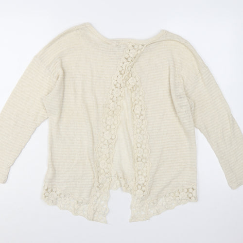 Monteau Women Ivory Lace Hem Open Knit Cardigan Jumper Size L