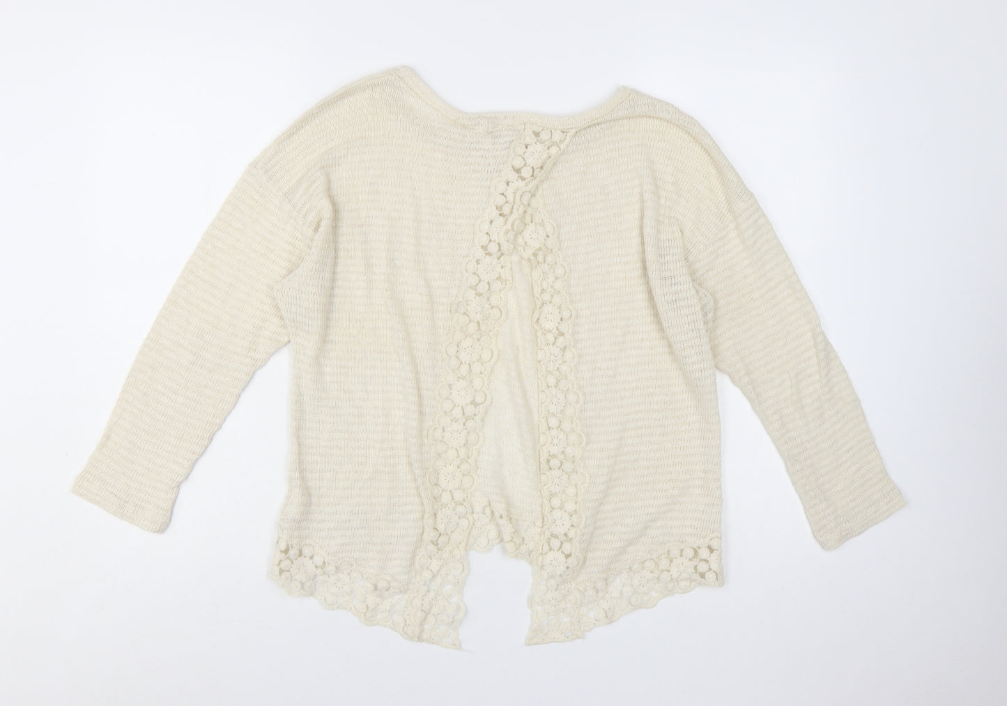 Monteau Women Ivory Lace Hem Open Knit Cardigan Jumper Size L
