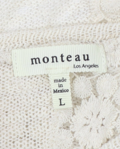 Monteau Women Ivory Lace Hem Open Knit Cardigan Jumper Size L