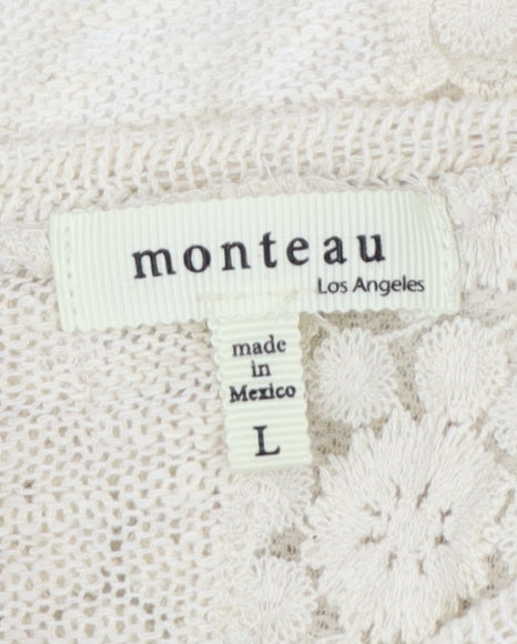 Monteau Women Ivory Lace Hem Open Knit Cardigan Jumper Size L