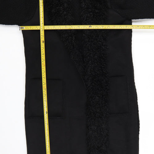Roman Women's Black Faux Fur Trim Knit Coatigan Size 10