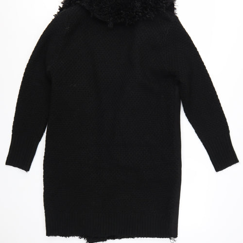 Roman Women's Black Faux Fur Trim Knit Coatigan Size 10