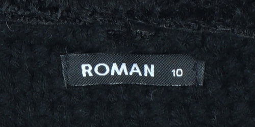 Roman Women's Black Faux Fur Trim Knit Coatigan Size 10