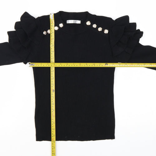 Venessa Nucci Womens Black Ruffle Jewel Pullover Jumper Size S