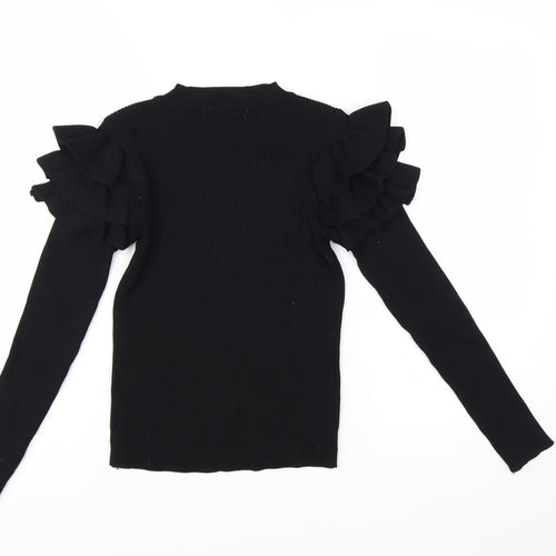 Venessa Nucci Womens Black Ruffle Jewel Pullover Jumper Size S