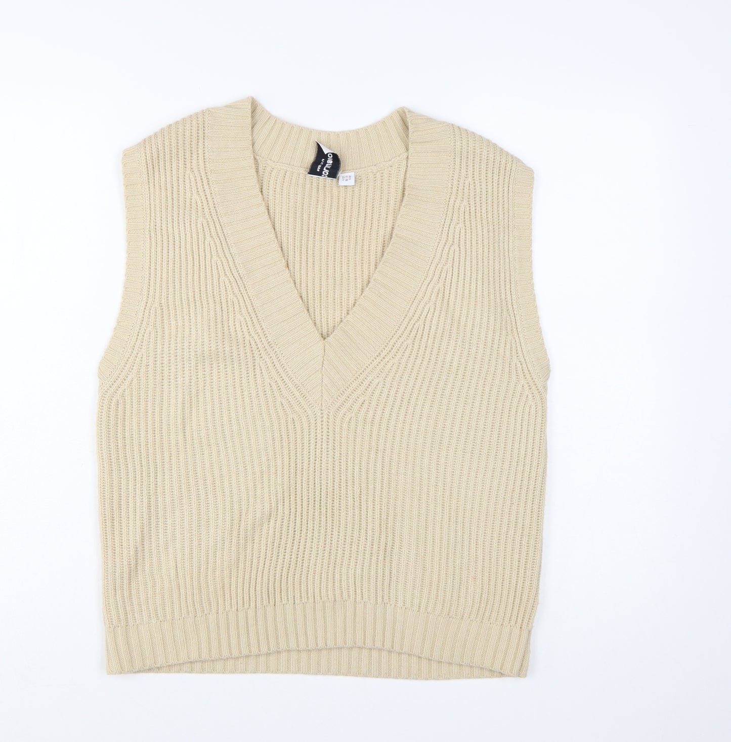 Collusion Womens Beige V-Neck Knit Sleeveless Vest Jumper Size 8