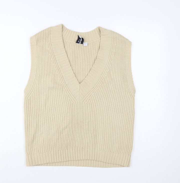 Collusion Womens Beige V-Neck Knit Sleeveless Vest Jumper Size 8