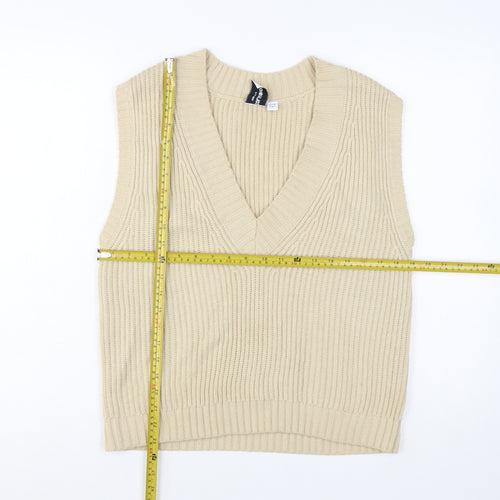 Collusion Womens Beige V-Neck Knit Sleeveless Vest Jumper Size 8