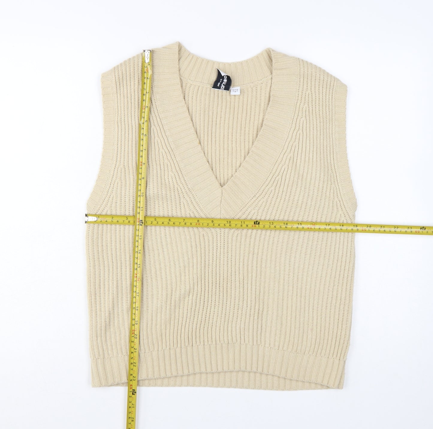 Collusion Womens Beige V-Neck Knit Sleeveless Vest Jumper Size 8
