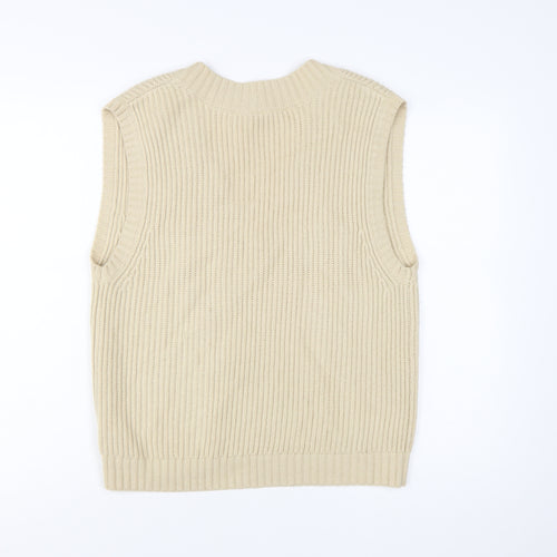 Collusion Womens Beige V-Neck Knit Sleeveless Vest Jumper Size 8
