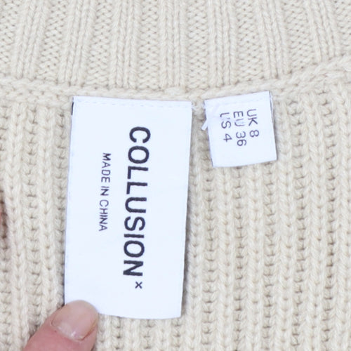 Collusion Womens Beige V-Neck Knit Sleeveless Vest Jumper Size 8