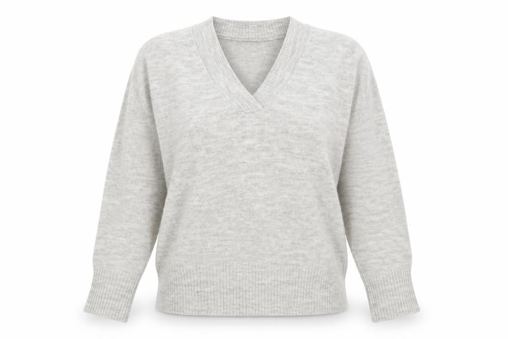 Front view of Mint Velvet Women Grey V-Neck Knit jumper, size S