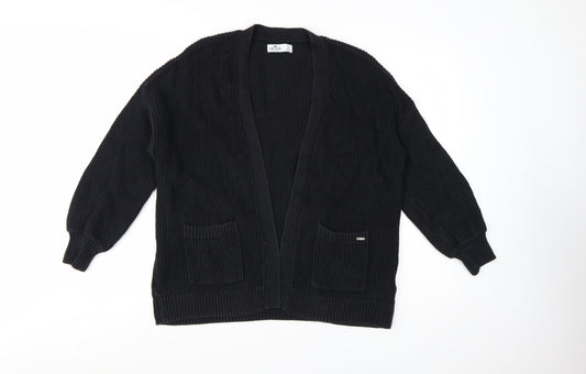 Hollister Women's Black Cotton Knit Cardigan Size S Open Front Pockets