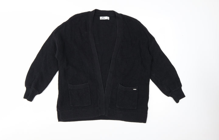 Hollister Women's Black Cotton Knit Cardigan Size S Open Front Pockets