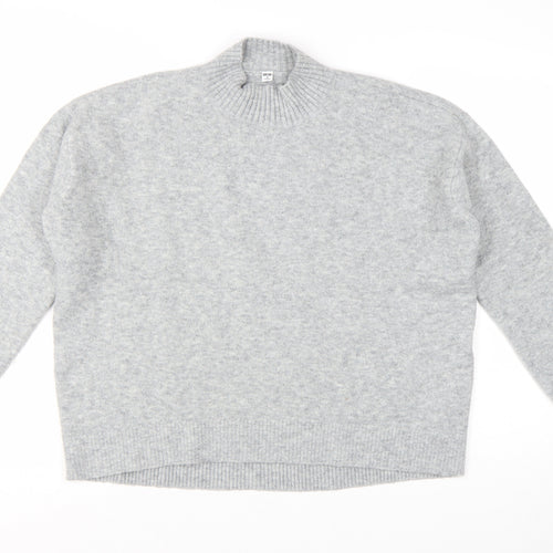 Uniqlo Women Grey Wool Blend Mock Neck Pullover Jumper Size M