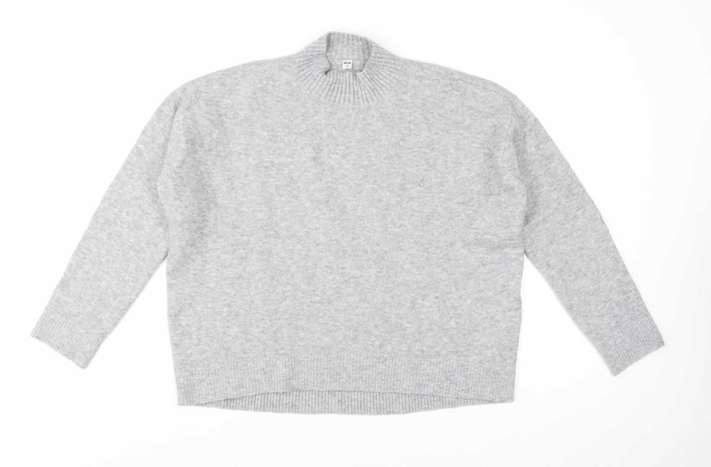 Uniqlo Women Grey Wool Blend Mock Neck Pullover Jumper Size M