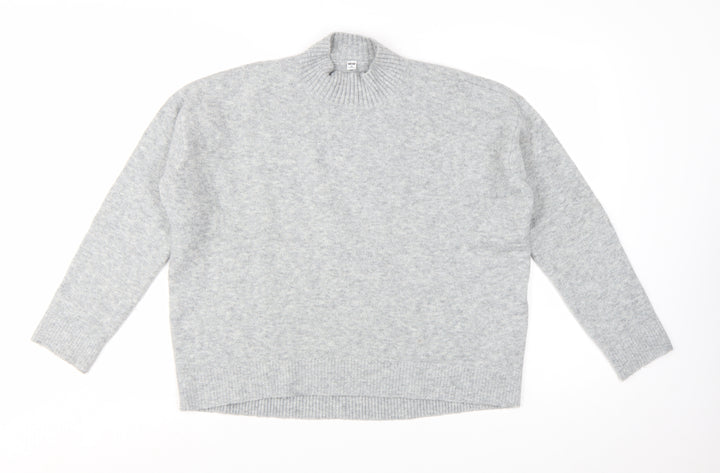 Uniqlo Women Grey Wool Blend Mock Neck Pullover Jumper Size M