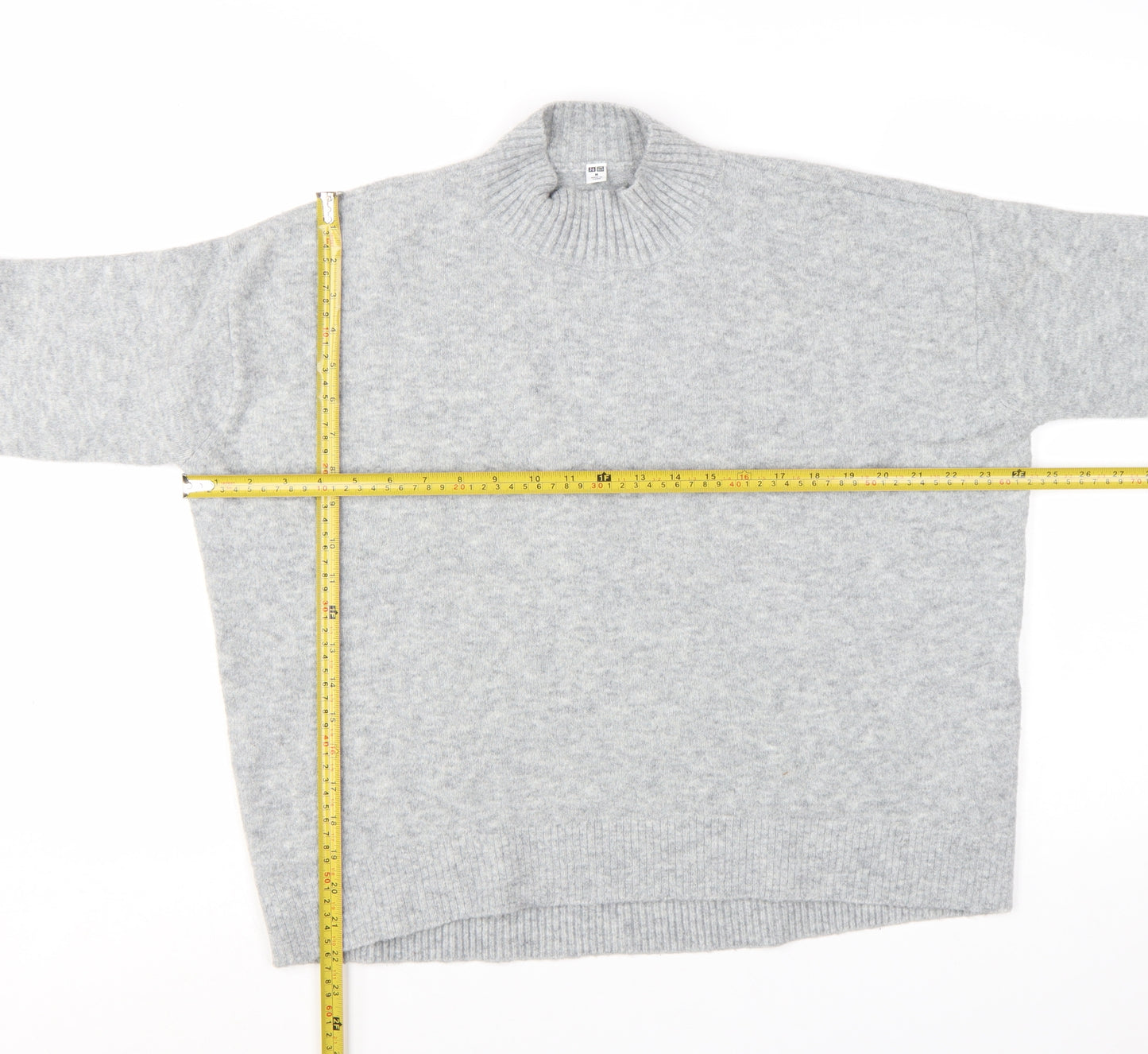 Uniqlo Women Grey Wool Blend Mock Neck Pullover Jumper Size M