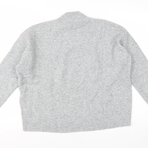 Uniqlo Women Grey Wool Blend Mock Neck Pullover Jumper Size M