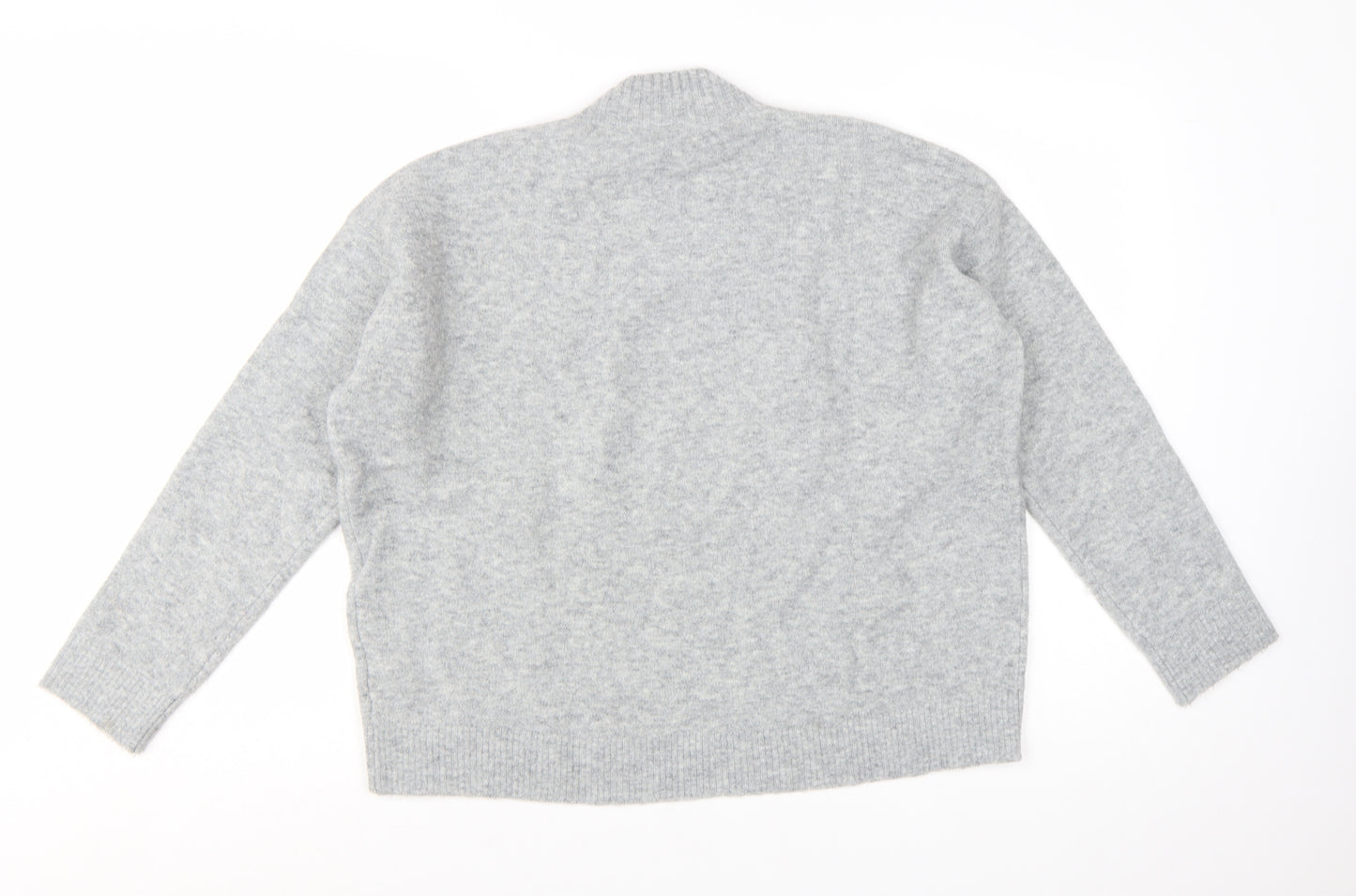 Uniqlo Women Grey Wool Blend Mock Neck Pullover Jumper Size M