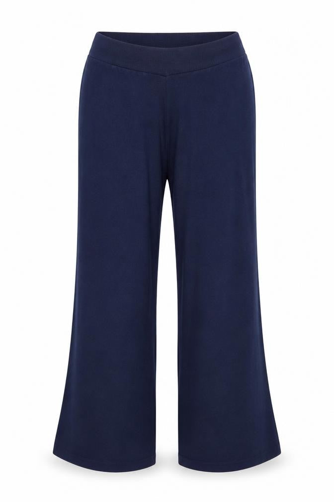 Front view of KLEY women’s navy blue wide-leg trousers, size UK 16
