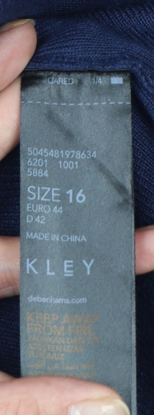 KLEY Womens Navy Blue Wide-Leg Trousers Size 16