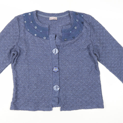 Marks and Spencer Per Una Blue Cardigan Women Large Beaded Knit 3/4 Sleeve