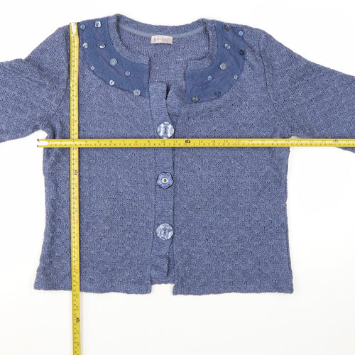 Marks and Spencer Per Una Blue Cardigan Women Large Beaded Knit 3/4 Sleeve